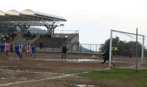 Il rigore di Ballistreri, parato dal portiere